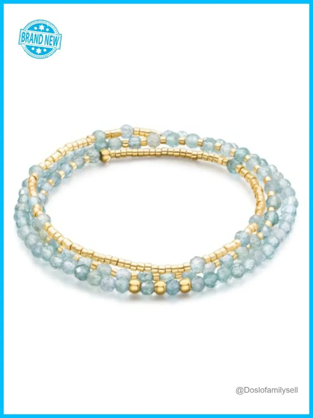 Natural Gemstone Beaded Stretchy Bracelets Stackable 14K Gold Plated Boho